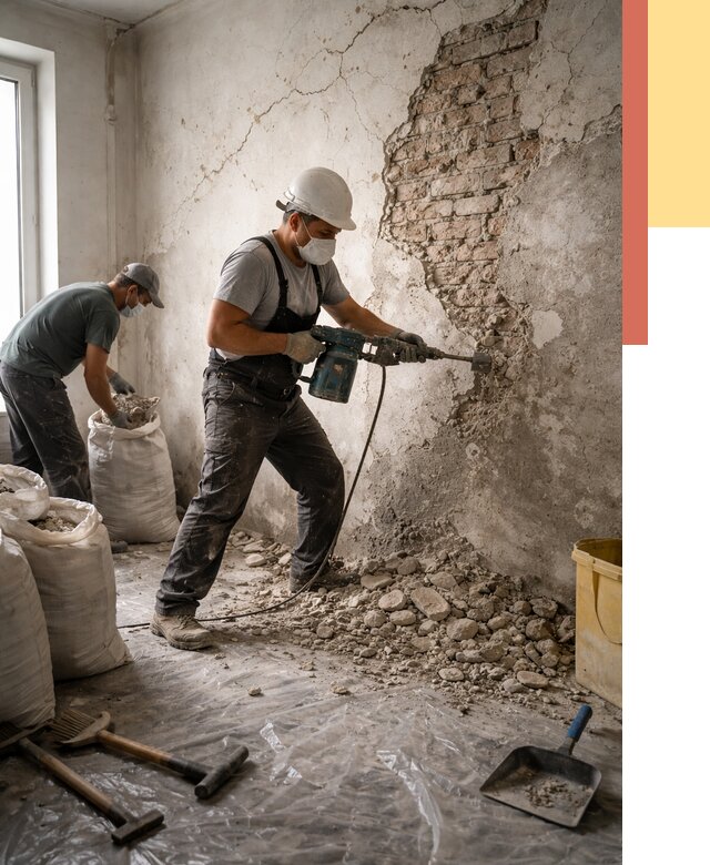 Демонтаж штукатурки со стен в Нефтеюганске от 7321 руб/м² — быстро и недорого | ОТДЕЛОЧНИК-Нфт