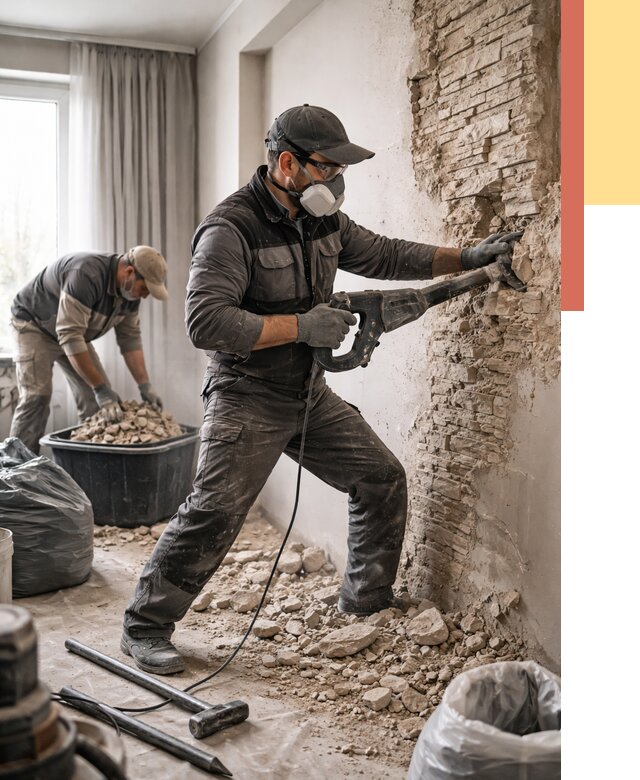 Демонтаж декоративного камня в Нефтеюганске от 1474 руб/м² — быстро и недорого | ОТДЕЛОЧНИК-Нфт