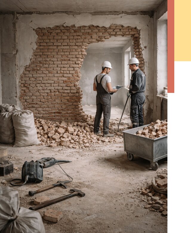 Демонтаж кирпичных стен в Нефтеюганске от 4271 руб. — быстро, недорого, под ключ | ОТДЕЛОЧНИК-Нфт