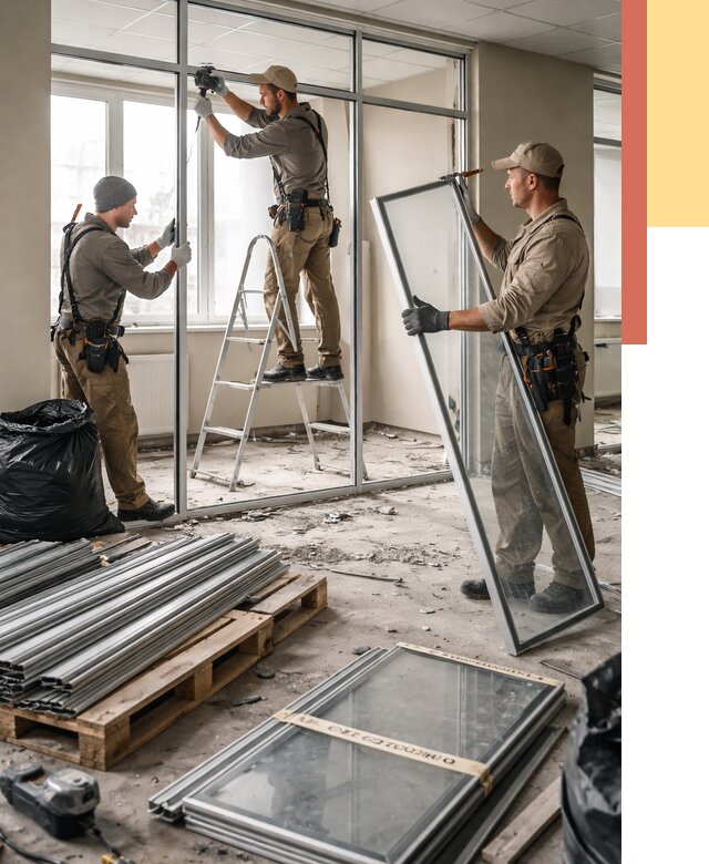 Демонтаж алюминиевых перегородок в Нефтеюганске от 4271 руб. — быстро и недорого | ОТДЕЛОЧНИК-Нфт