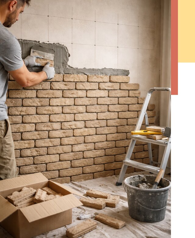 Монтаж декоративного кирпича в Нефтеюганске от 3254 руб./м² — быстро и недорого | ОТДЕЛОЧНИК-Нфт