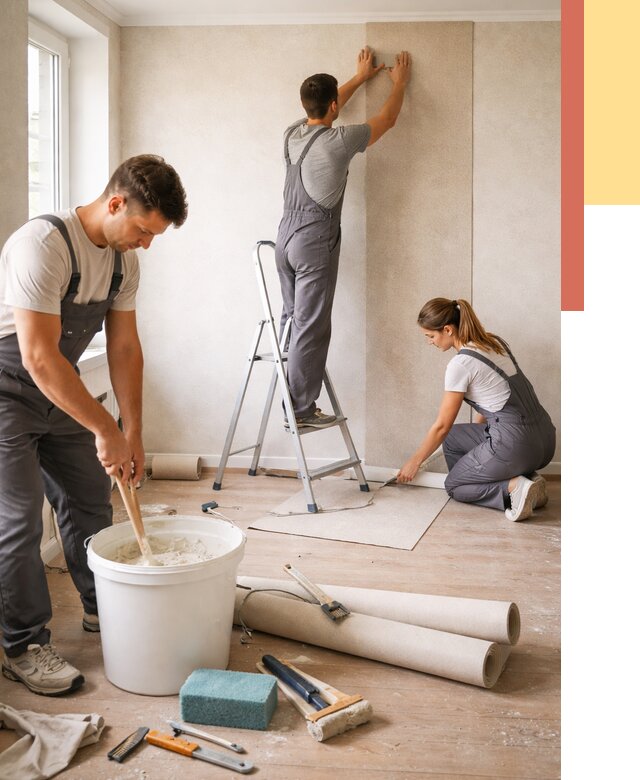 Оклейка стен обоями в Нефтеюганске от 3559 руб/м2 — быстро и недорого | ОТДЕЛОЧНИК-Нфт