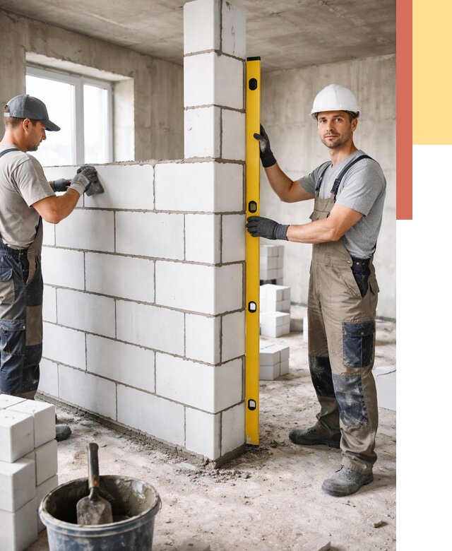 Кладка перегородок из пеноблока в Нефтеюганске от 1830 руб. под ключ | ОТДЕЛОЧНИК-Нфт