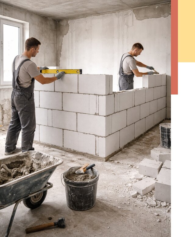 Кладка перегородок из ПГП в Нефтеюганске от 2542 руб./м2 — монтаж и возведение под ключ | ОТДЕЛОЧНИК-Нфт