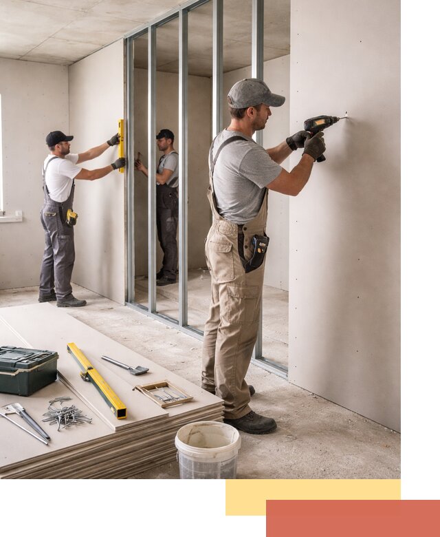 Однослойная перегородка из гипсокартона в Нефтеюганске под ключ, монтаж и отделка