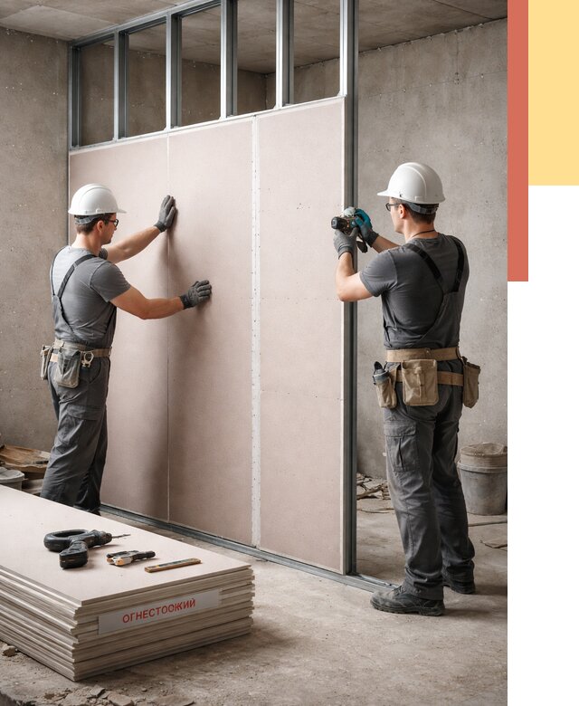Перегородка из огнестойкого гипсокартона в Нефтеюганске от 1881 руб. под ключ | ОТДЕЛОЧНИК-Нфт