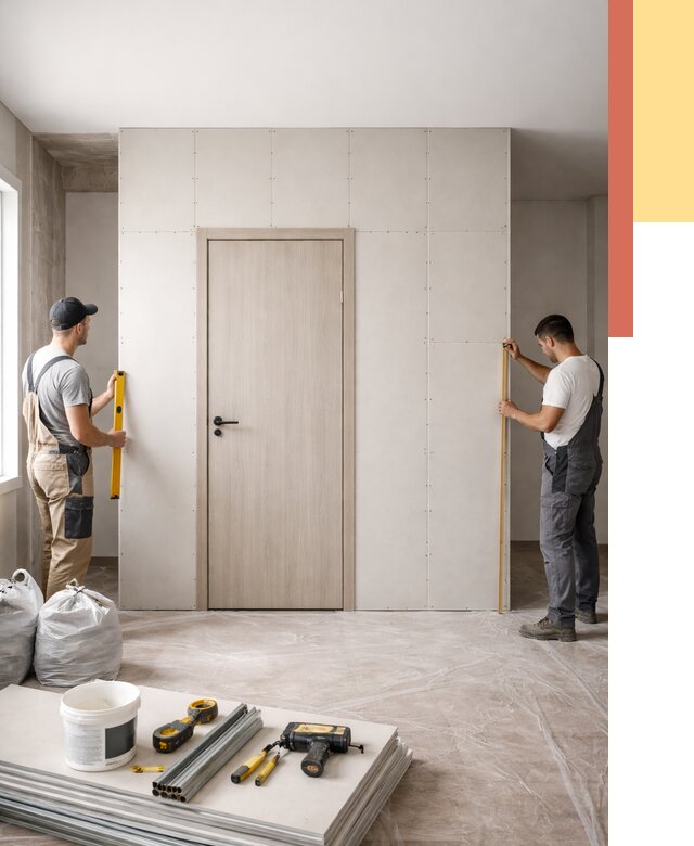 Перегородка из гипсокартона с дверью в Нефтеюганске от 4576 руб. под ключ | ОТДЕЛОЧНИК-Нфт