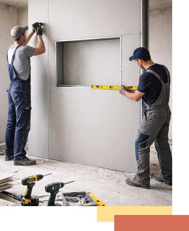 Перегородка из гипсокартона с нишей под декор в Нефтеюганске