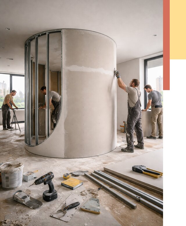 Радиусная перегородка из гипсокартона в Нефтеюганске от 2949 руб. под ключ | ОТДЕЛОЧНИК-Нфт