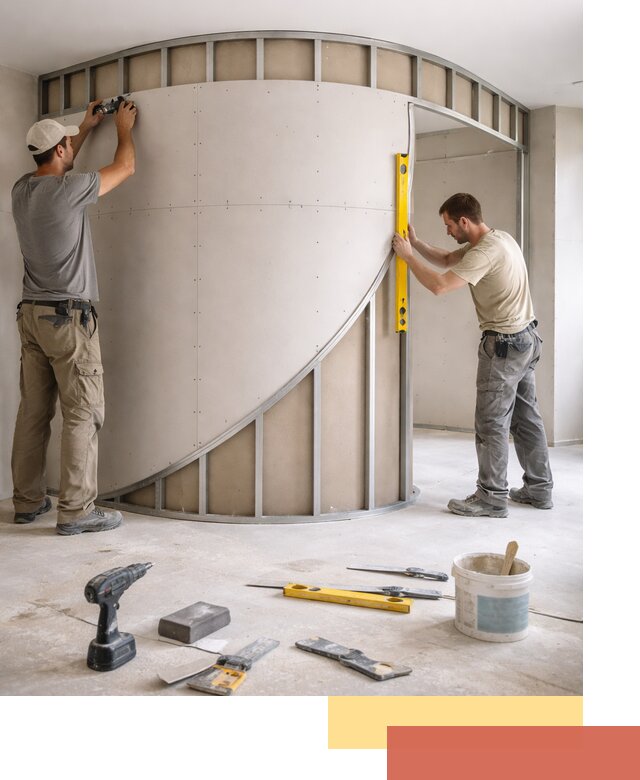 Радиусная перегородка из гипсокартона в Нефтеюганске под ключ