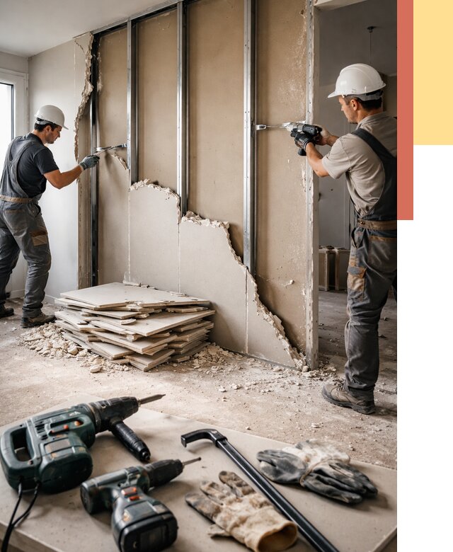 Демонтаж перегородки из гипсокартона в Нефтеюганске от 1220 руб. быстро и недорого | ОТДЕЛОЧНИК-Нфт