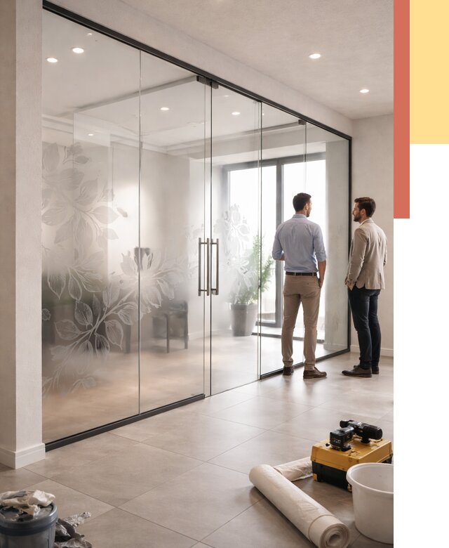 Стеклянные перегородки с рисунком в Нефтеюганске от 12710 руб. монтаж и нанесение | ОТДЕЛОЧНИК-Нфт