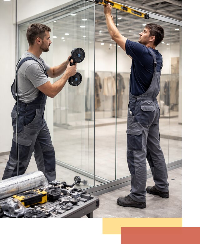 Стеклянные перегородки для магазинов в Нефтеюганске — монтаж и установка