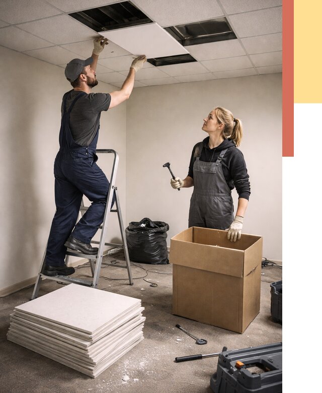 Демонтаж потолочной плитки в Нефтеюганске от 4576 руб. быстро и недорого | ОТДЕЛОЧНИК-Нфт