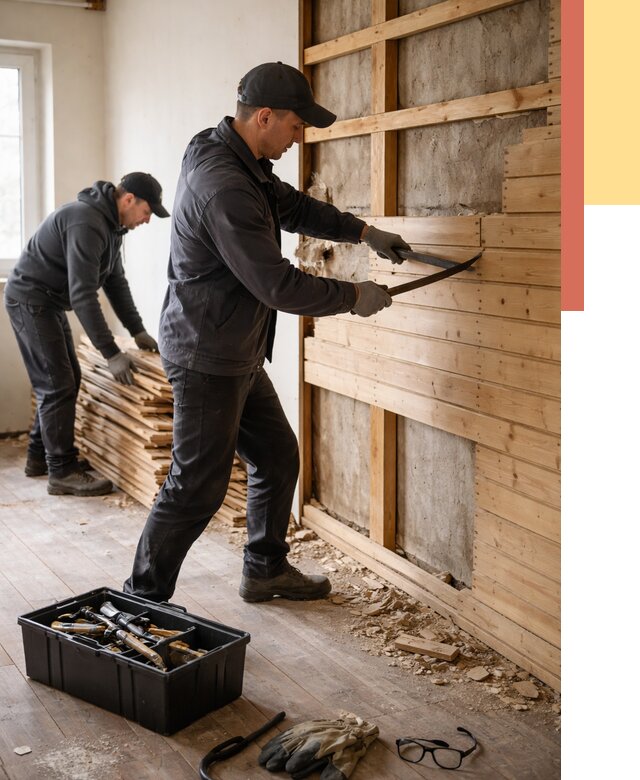 Демонтаж вагонки в Нефтеюганске от 3864 руб/м2 — быстро и недорого | ОТДЕЛОЧНИК-Нфт