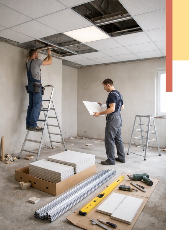 Монтаж потолка армстронг в Нефтеюганске от 4576 руб/м2 — быстрая установка под ключ | ОТДЕЛОЧНИК-Нфт