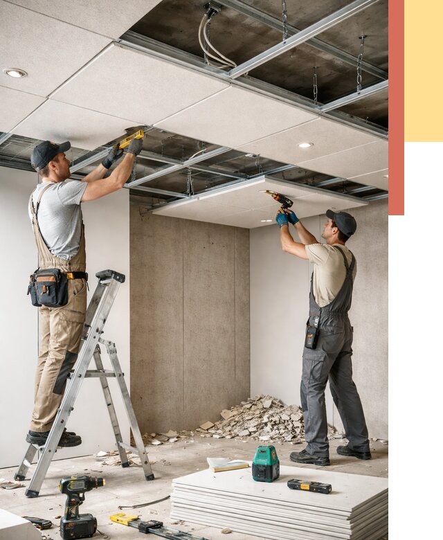 Монтаж акустического потолка в Нефтеюганске от 6609 руб/м2 — быстро и недорого | ОТДЕЛОЧНИК-Нфт