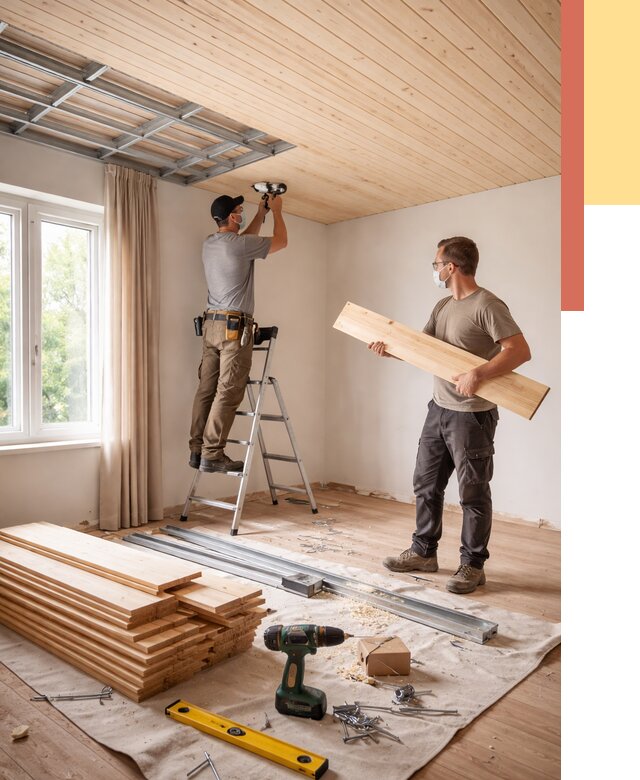 Монтаж потолка из вагонки в Нефтеюганске от 6609 руб. | Быстро и недорого — ОТДЕЛОЧНИК-Нфт