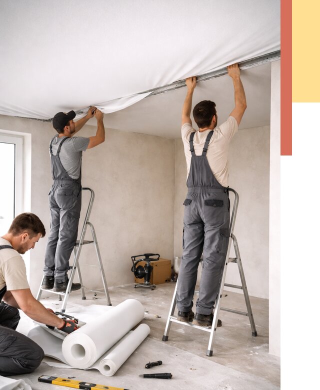 Монтаж тканевого натяжного потолка в Нефтеюганске от 3559 руб. под ключ | ОТДЕЛОЧНИК-Нфт