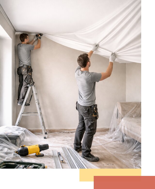 Монтаж тканевого натяжного потолка в Нефтеюганске недорого и быстро