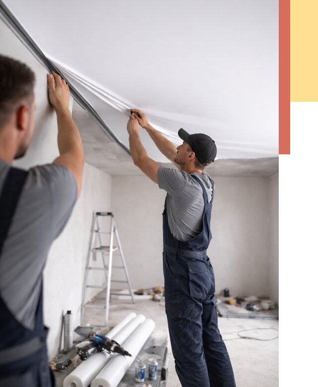 Монтаж матового натяжного потолка в Нефтеюганске от 4576 руб./м² — быстро и недорого | ОТДЕЛОЧНИК-Нфт