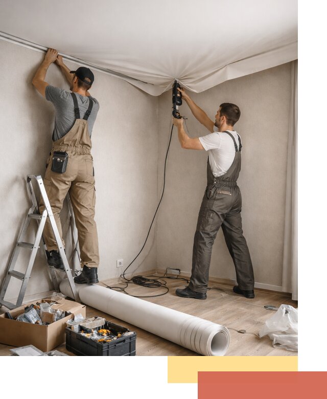 Монтаж цветного натяжного потолка в Нефтеюганске за один день