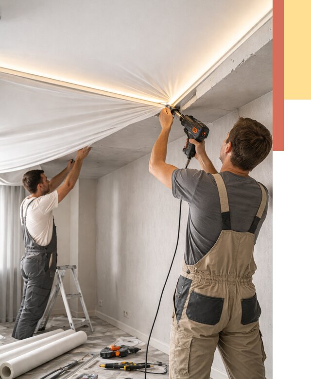 Монтаж натяжного потолка с подсветкой в Нефтеюганске от 966 руб. | ОТДЕЛОЧНИК-Нфт