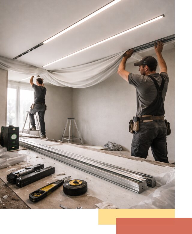 Монтаж натяжных потолков со световыми линиями в Нефтеюганске