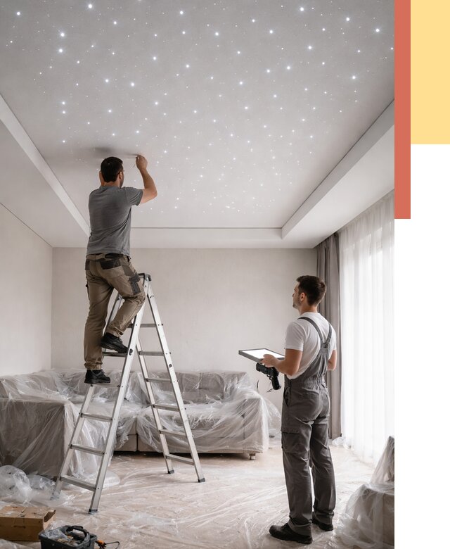 Монтаж натяжного потолка «звездное небо» в Нефтеюганске от 6609 руб. | ОТДЕЛОЧНИК-Нфт