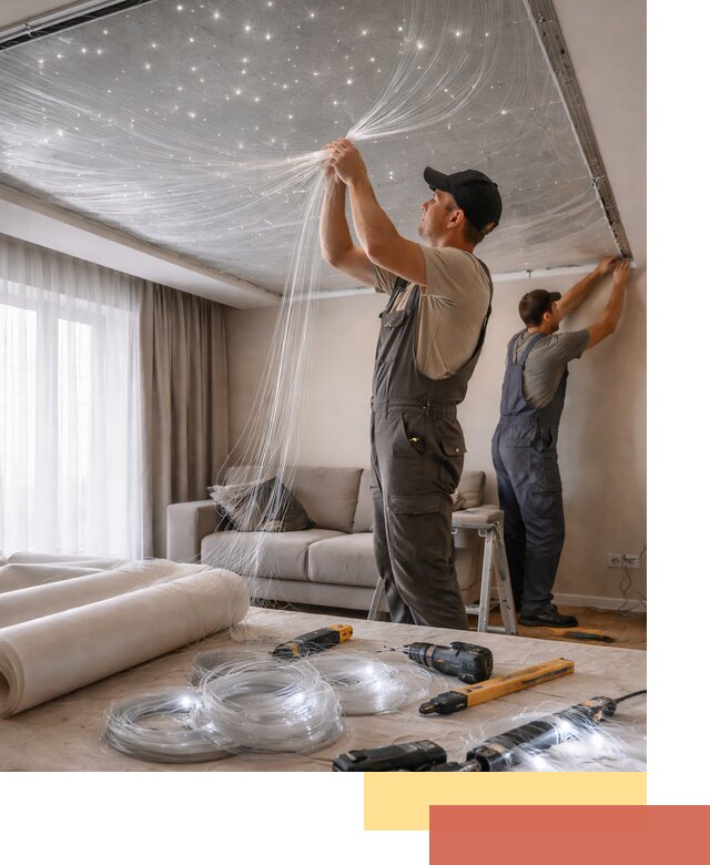 Монтаж натяжного потолка «Звездное небо» в Нефтеюганске