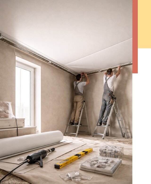 Монтаж натяжного потолка в спальне в Нефтеюганске от 3864 руб. под ключ | ОТДЕЛОЧНИК-Нфт