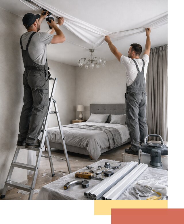 Монтаж натяжного потолка в спальне в Нефтеюганске