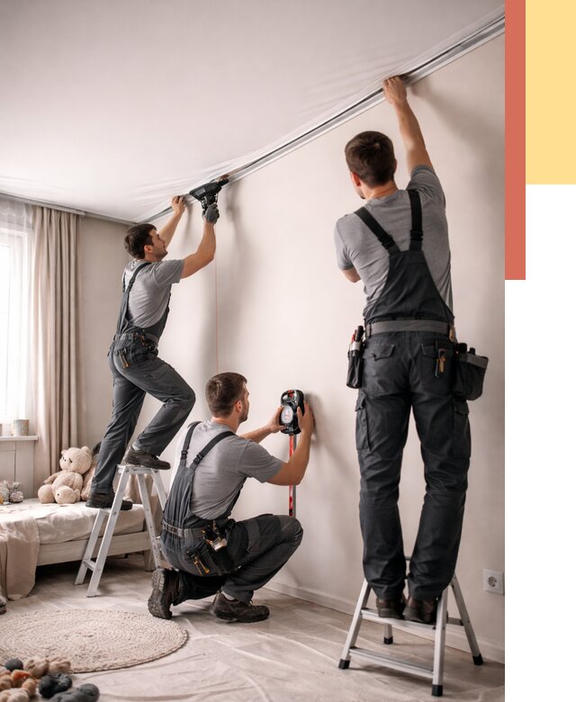 Монтаж натяжного потолка в детской в Нефтеюганске от 3559 руб. — быстро и недорого | ОТДЕЛОЧНИК-Нфт