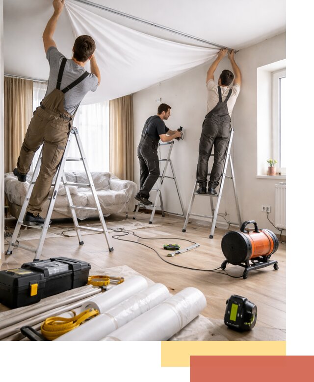 Монтаж натяжного потолка в гостиной в Нефтеюганске