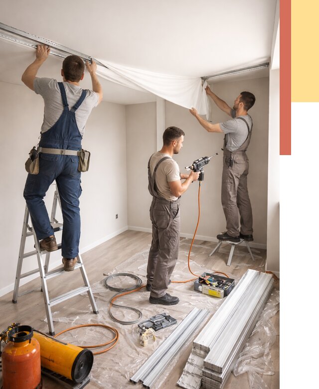 Монтаж натяжного потолка в студии в Нефтеюганске от 5592 руб. — быстро и недорого | ОТДЕЛОЧНИК-Нфт