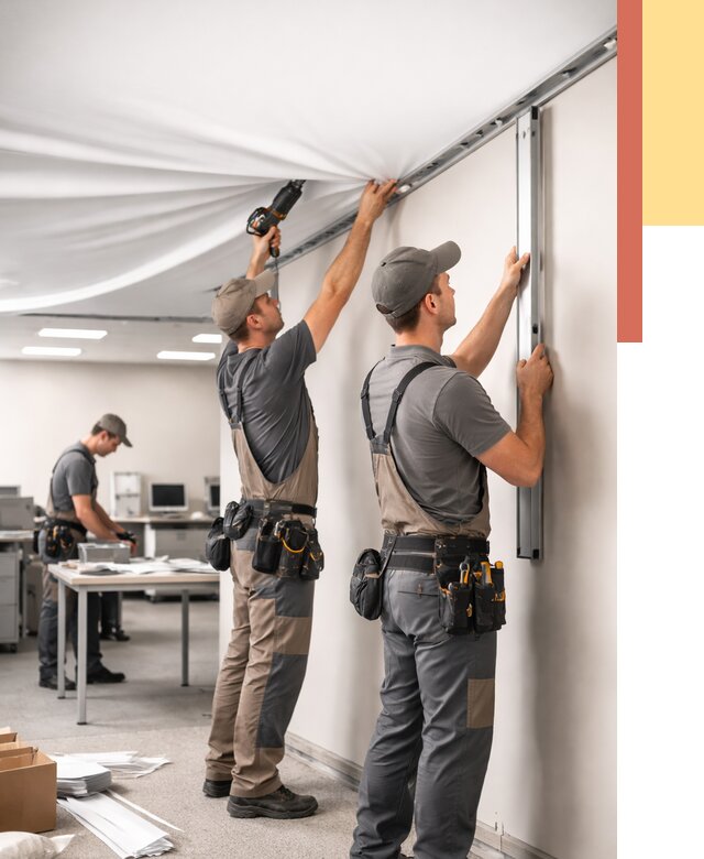 Монтаж натяжного потолка в офисе в Нефтеюганске от 458 руб/м² — быстро и недорого | ОТДЕЛОЧНИК-Нфт