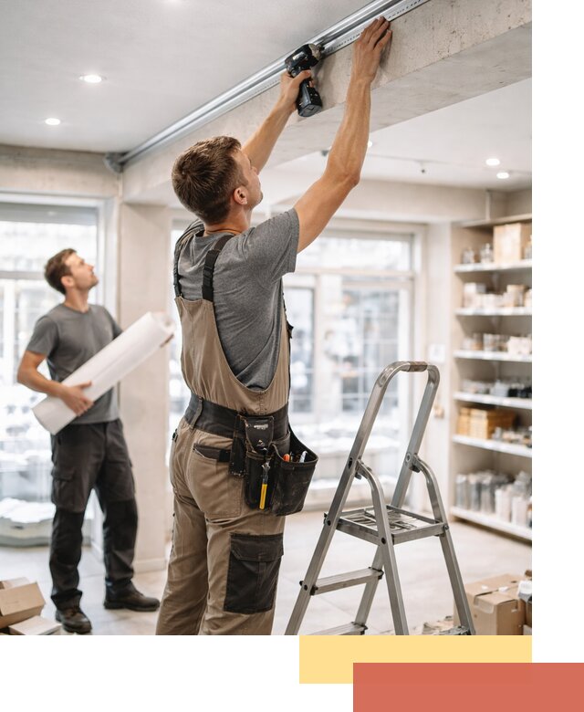 Монтаж натяжных потолков в магазине в Нефтеюганске