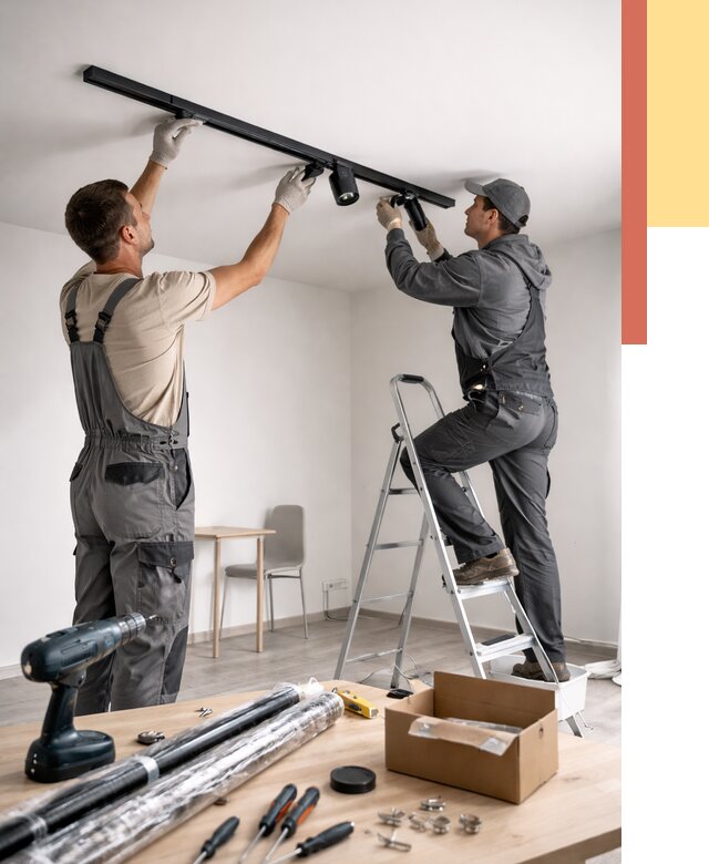 Установка трековых светильников в натяжной потолок в Нефтеюганске от 4271 руб. | ОТДЕЛОЧНИК-Нфт