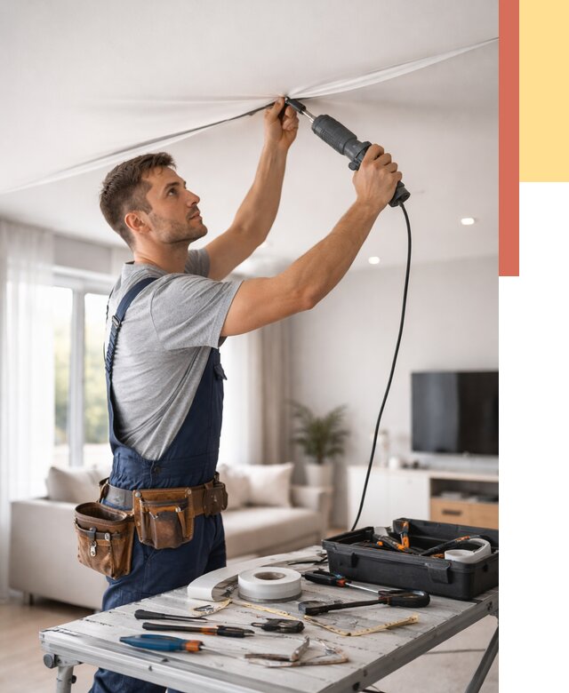 Ремонт натяжных потолков в Нефтеюганске от 9660 руб. под ключ — ОТДЕЛОЧНИК-Нфт