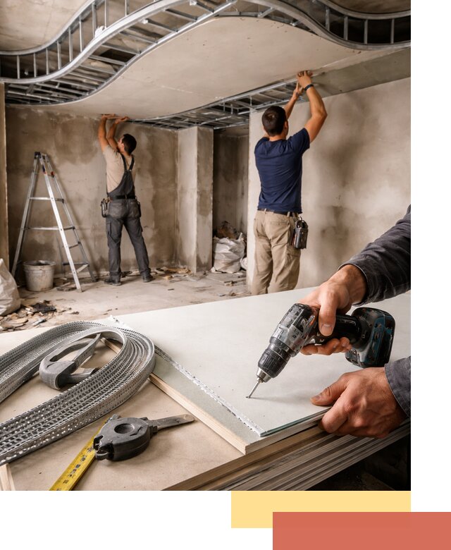 Криволинейный потолок из гипсокартона в Нефтеюганске — монтаж и отделка