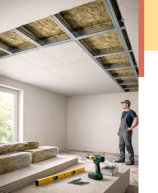 Звукоизоляция потолка ГКЛ в Нефтеюганске от 966 руб. — монтаж под ключ | ОТДЕЛОЧНИК-Нфт