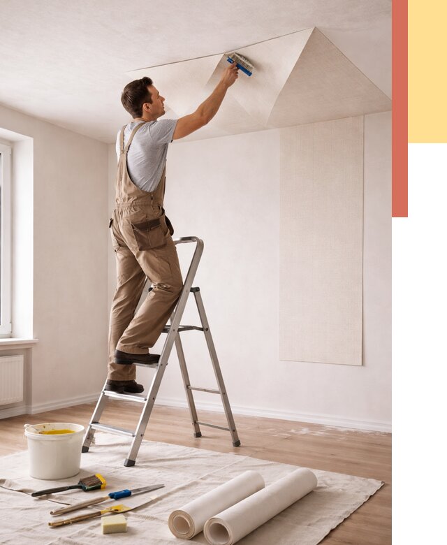 Поклейка обоев на потолок в Нефтеюганске от 4576 руб. быстро и недорого | ОТДЕЛОЧНИК-Нфт