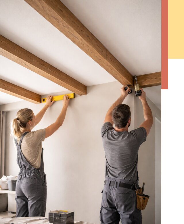 Монтаж декоративных балок на потолок в Нефтеюганске от 4271 руб. — ОТДЕЛОЧНИК-Нфт